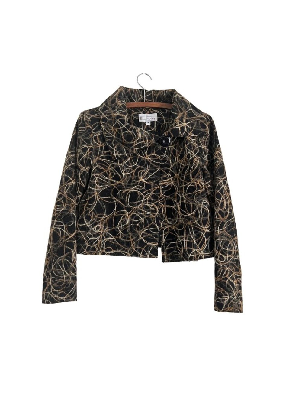 Vintage Elliott Lauren Womens Brown Black Yarn Art To Wear Wool Blend Jacket 4
